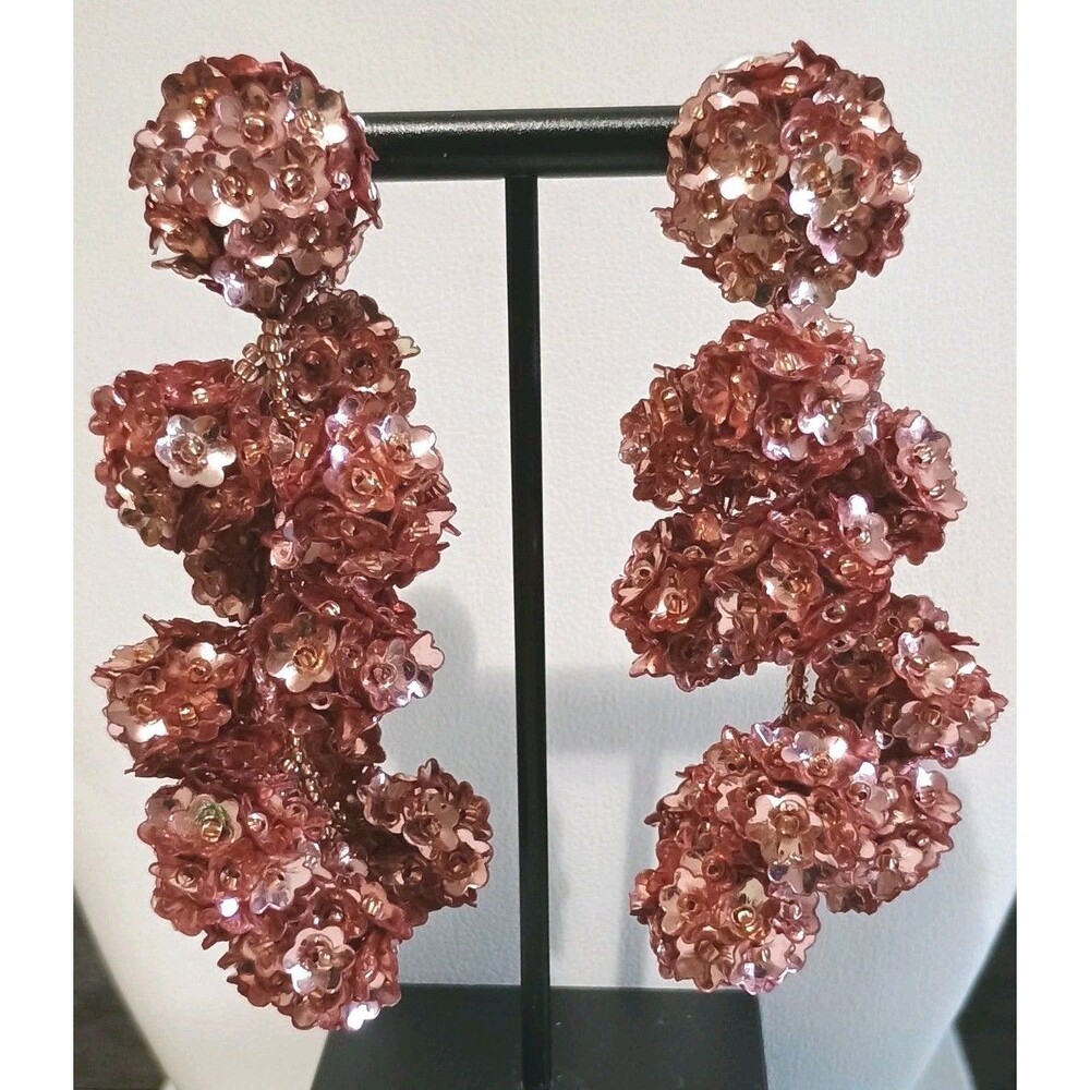 Sachin Babi Pink Chandelier Ball Dangle Clip Earrings Rare